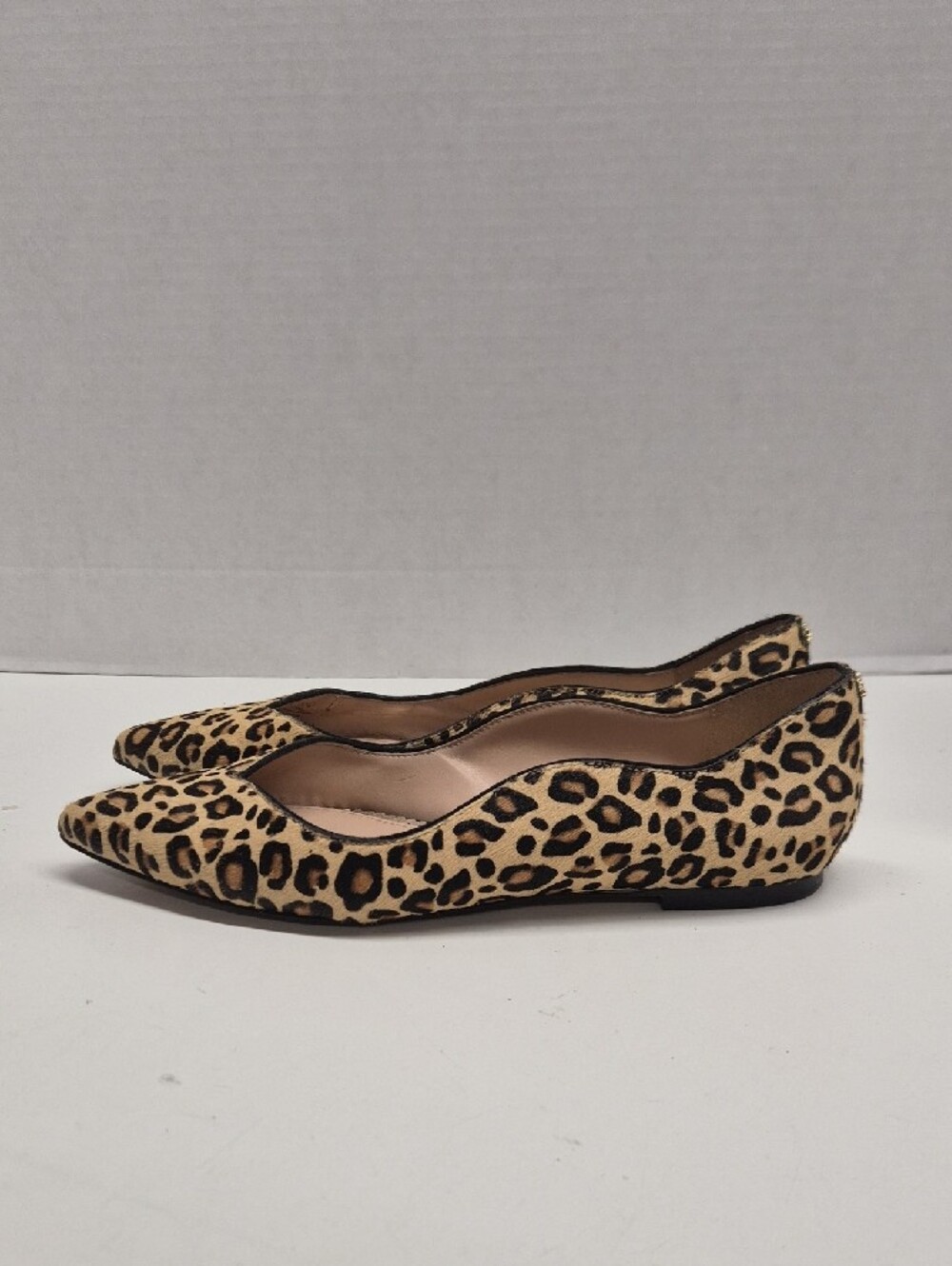 Sam Edelman Riza Flats Leopard Calf Hair Scalloped Pointed Toe Slip On Tan 6.5